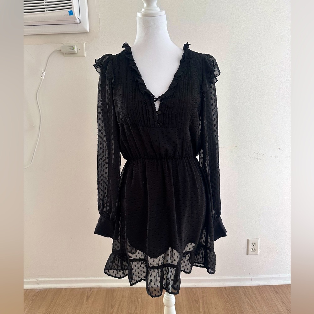 Zara Swiss Dot Black Mini Dress S